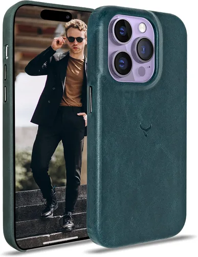 Vista 28 de Funda de piel auténtica, funda de piel antiarañazos de grano completo encerada con aceite, compatible con iPhone 12 Pro Max, a prueba de golpes