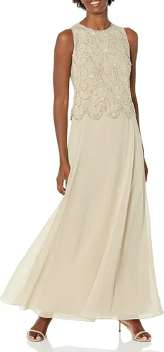 Vista 35 de J Kara Vestido largo sin mangas con cuentas y bufanda para mujer, talla grande