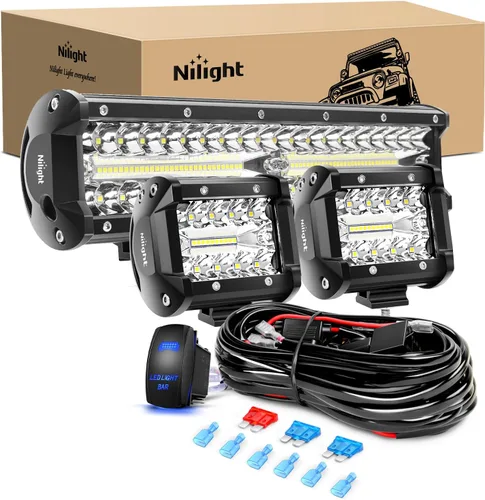 Vista 8 de Nilight ZH411-A 12” 12” 300 W, 300 W, triple fila de inundación Spot Combo 30000LM Led Off Road luces para camiones con juego de arnés de cableado