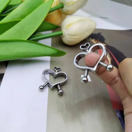 Vista 3 de Piercing de pezón de acero inoxidable 316L con forma de corazón para pezón, joyería para mujeres y hombres