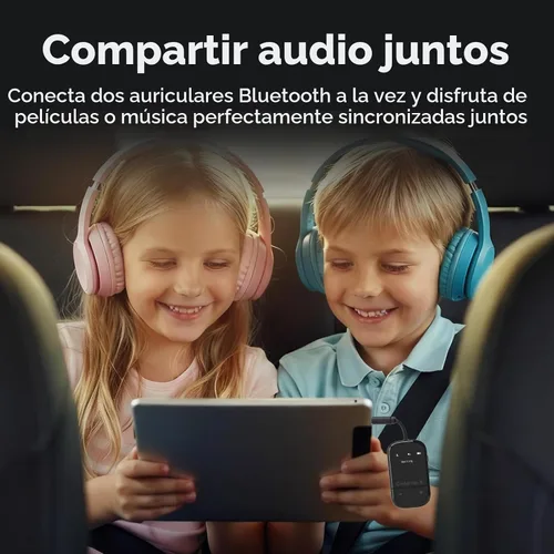 Vista 4 de Transmisor de audio Bluetooth 5.3 para avión con Qualcomm aptX adaptativo, pantalla LCD, soporte de dispositivo doble, batería de 30 horas, AUX