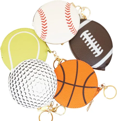 Vista 6 de Mini Momo Llavero deportivo para monedero, monedero, colgante Llavero de juego de pelota, bolsa con cremallera, lindo tenis, baloncesto, béisbol