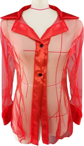 Vista 6 de Lencería sexy roja para mujer, pijamas transparentes de manga larga, babydoll exótico, conjuntos de lencería para sexo travieso y transparente