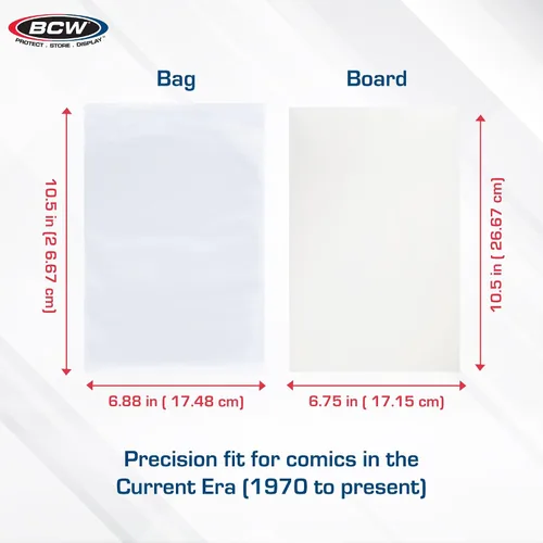 Vista 3 de BCW Bolsas y tableros de cómics para cómics de la era actual, paquete de 200 Fundas y tableros de respaldo para cómics de grado de archivo