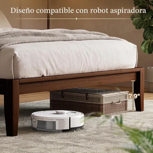 Vista 8 de PRAISUN Marco de cama Queen de madera de bambú con estación de carga y Espresso