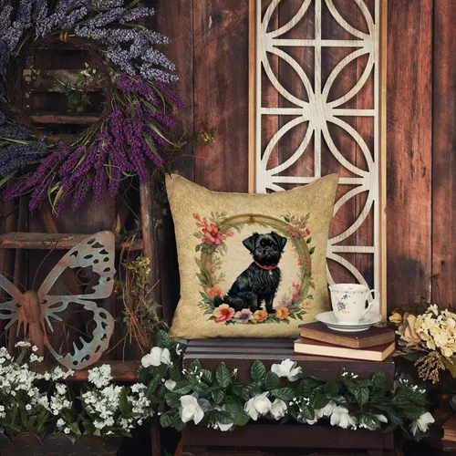 Vista 6 de Caroline's Treasures DAC2072PW1414 Affenpinscher and Flowers - Almohada decorativa de tela, lavable a máquina, para interiores y exteriores