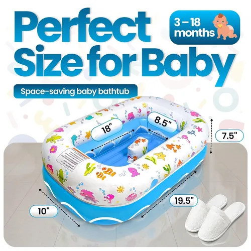 Vista 2 de Mommy's Helper Bañera inflable bajo el mar, bañera plegable y segura para bebé con asiento antideslizante de cuerno de sillín para niños, baño