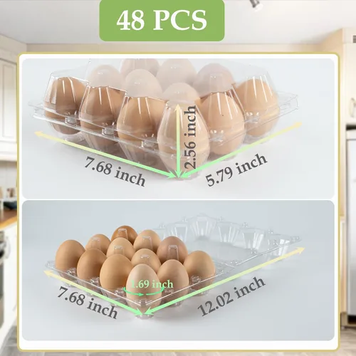 Vista 2 de Paquete de 48 cartones de huevos baratos a granel, 12 unidades, cartón de huevos de plástico de 3 x 4 pulgadas, cartones de huevos en blanco