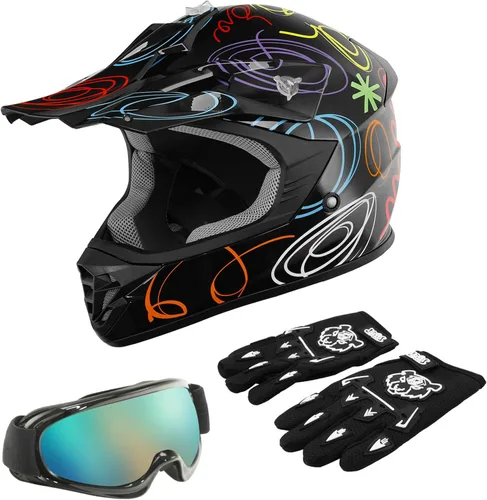 Vista 10 de TCT-MOTORPARTS DOT - Casco de motocross para niños y jóvenes, casco de cara completa para motocross, ATV, todoterreno, casco de cuatro ruedas