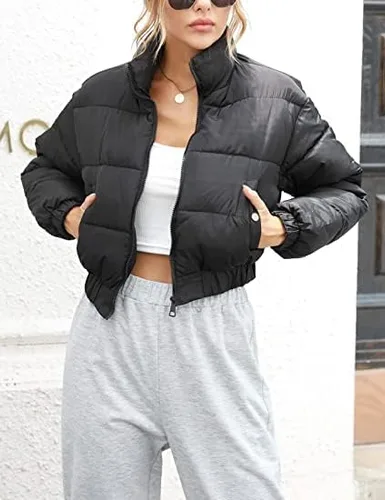 Vista 5 de Arssm Chaqueta acolchada corta Y2K para mujer, casual, acolchada, corta, manga larga, acolchada, para exteriores