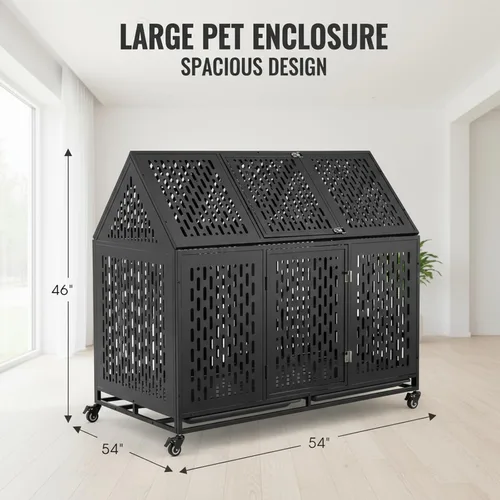Vista 6 de Jaula indestructible para perros con divisor – Perrera de interior resistente de 52 pulgadas para perros grandes, jaula de acero XL con doble