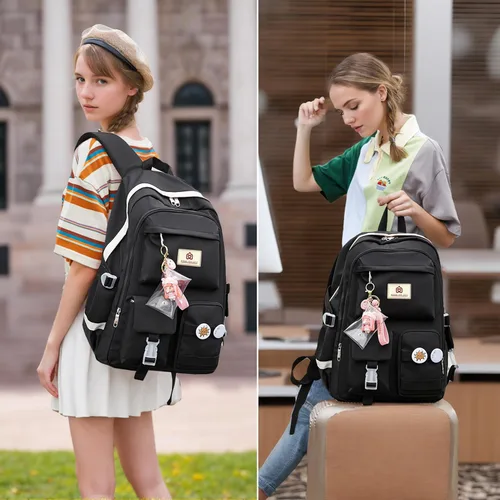Vista 6 de Mochila para niñas, mochila escolar para laptop de 15.6 pulgadas, mochila grande para primaria, primaria, escuela media, mochilas para niños