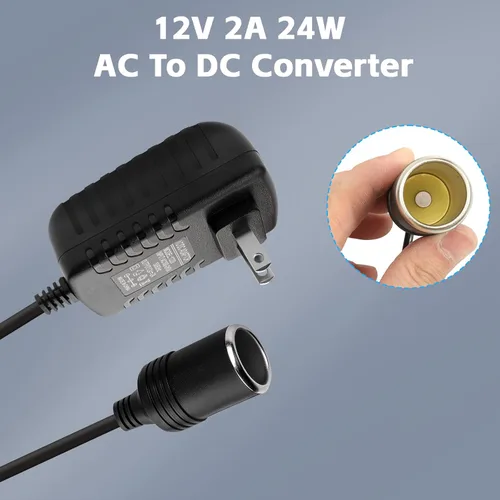 Vista 4 de Convertidor de CA a CC de 12 V 2 A, 24 W Max Cable adaptador de corriente para encendedor de cigarrillos de automóvil, transformador de 110-240 V a