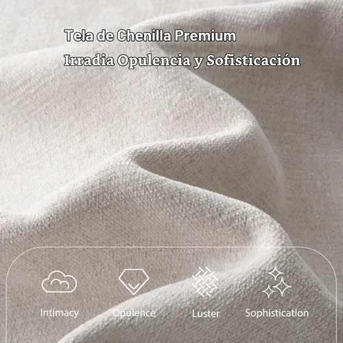 Vista 5 de Marco de cama tamaño Queen con cabecero suave tipo nube, base de cama de madera con tapizado de chenilla, no necesita somier - Beige Marco de cama