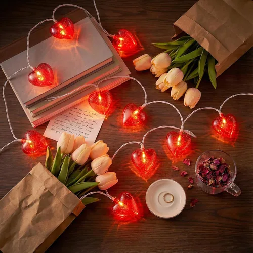 Vista 11 de Tira de luces de corazón enchufables, luces de San Valentín de 8.5 pies para interiores y exteriores, con forma de corazón, con 10 LED