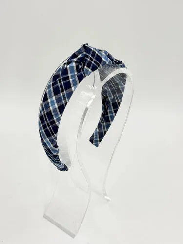 Vista 2 de Diadema anudada de 1.25 pulgadas, uniforme escolar, a cuadros, acolchada, con nudo en la parte superior, diadema de uniforme (cuadros 120)