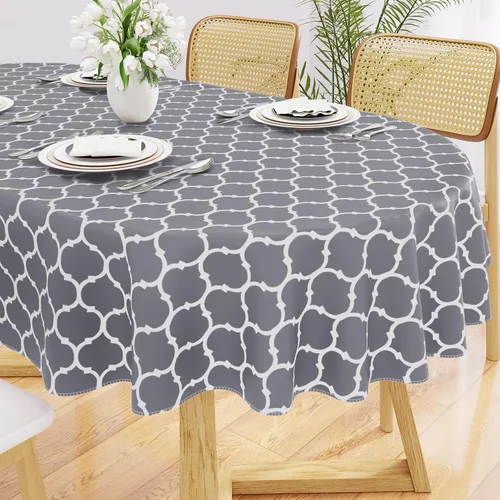 Vista 18 de Smiry - Mantel cuadrado de vinilo impermeable con respaldo de franela para mesas cuadradas, manteles de plástico lavables a prueba de derrames