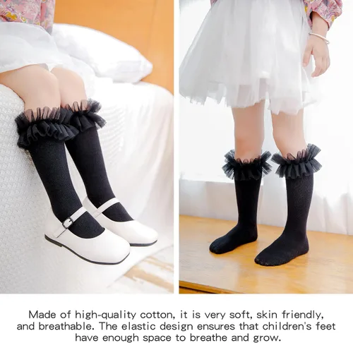 Vista 3 de HOUSEYUAN Calcetines largos con volantes para bebés y niñas de 6 a 12 meses