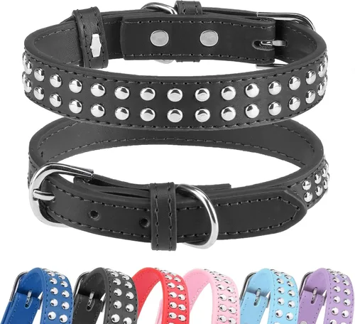 Vista 19 de BINGPET Collar de cuero para perro, cuello con tachuelas, cuello ajustable