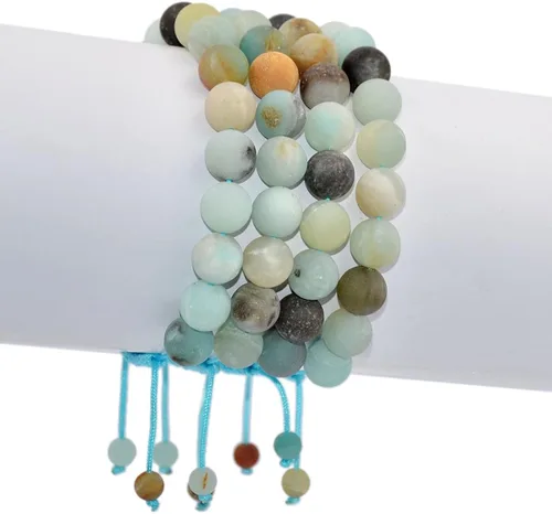 Vista 3 de AD Beads - Pulseras de gemas naturales de 0.39pulgadas, cristales de sanación, macramé ajustable de 7 a 9pulgadas