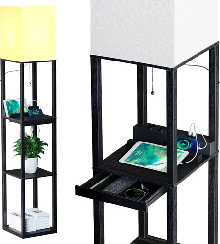 Vista 9 de SUNMORY - Lámpara de pie con estantes, lámpara de pie regulable con luz RGB y control por APP, lámpara de pie alta con estantes para sala de estar