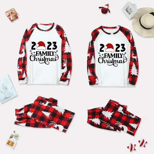 Vista 3 de Pijamas de Navidad a juego para la familia, pijamas clásicos de Navidad a cuadros rojos, divertidos pijamas lindos conjuntos de ropa de dormir