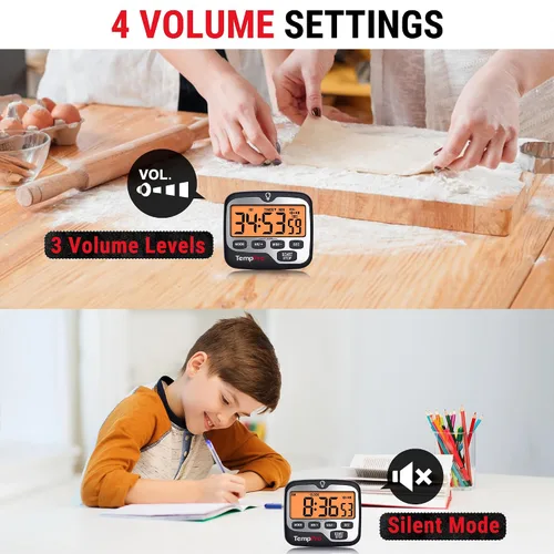 Vista 4 de ThermoPro TM01 Temporizadores de Cocina para Cocinar con Temporizador de Cuenta Regresiva y Cuenta Progresiva, Temporizador Digital para Niños