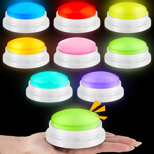 Vista 8 de Paquete de 8 zumbadores de respuesta grabables, suministro de preguntas para fiestas de juegos, color brillante Sound Button for Home, Record