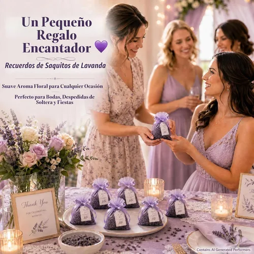 Vista 3 de Sukh 3OZ Bolsas de Capullos de Lavanda Seca - Bolsas de Lavanda para Cajones, Armarios, Aromas Frescos, Bolsas de Lavanda para Regalos