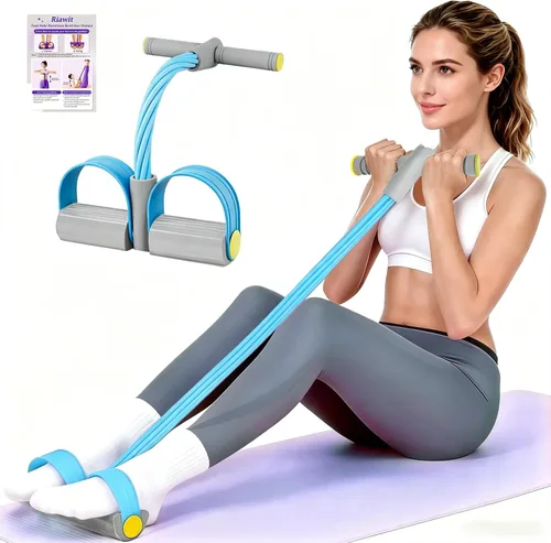 Vista 9 de Pedal Resistance Band with Handle, 6-Tube Natural Rubber Exercise Bands Púrpura