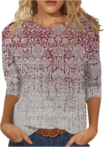 Vista 11 de Blouses for Women 2025 Three Quarter Sleeve Round Neck T Shirt Hawaiian Printing Trendy Fashion Beach Tops
