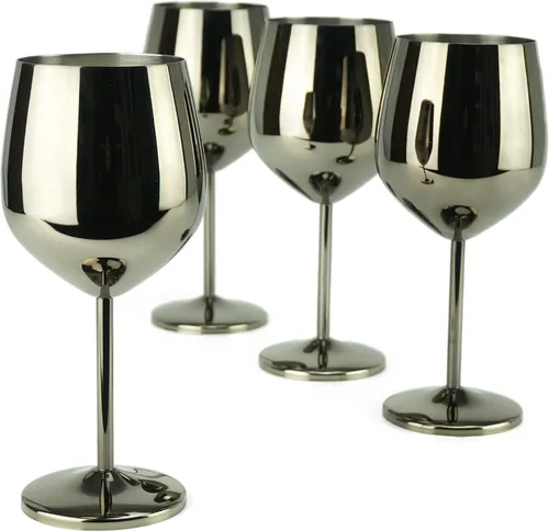 Vista 7 de PG Juego de copas de vino de acero inoxidable con tallo de cobre y oro rosa, 4 – 18.5 oz