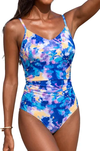 Vista 12 de CUPSHE Trajes de baño de una pieza con cuello en V para mujer Beige/Floral