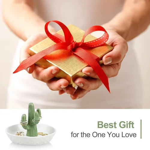 Vista 5 de Soporte para anillos de cactus de cerámica para joyas, decoración de cactus para amiga, hermana, cumpleaños, boda, aniversario, novia, compromiso