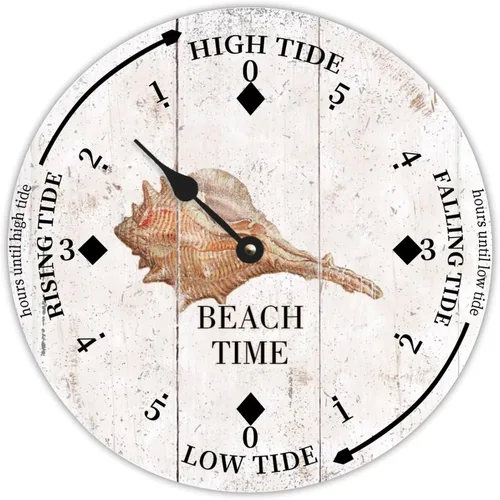 Vista 10 de Reloj de marea vintage de playa, hora de playa, cangrejo oceánico, reloj de madera, reloj de marea de madera, reloj de marea alta y baja, reloj