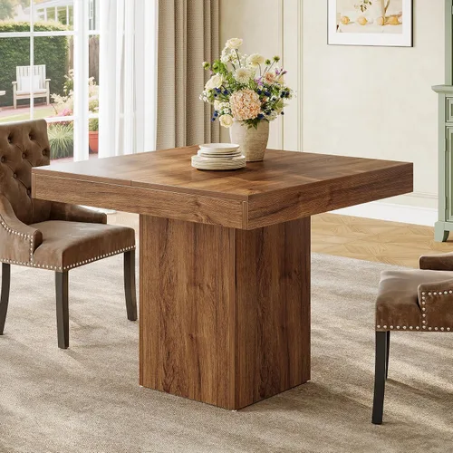 Vista 5 de Tribesigns Mesa de comedor cuadrada de 39 pulgadas para 4, mesa de comedor de cocina pequeña de granja con base de pedestal resistente, muebles