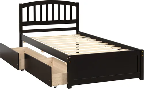 Vista 3 de Harper & Bright Designs Cama individual con cajones, marco de cama de madera con cabecero y estribo, plataforma de madera para niños, niñas, niños