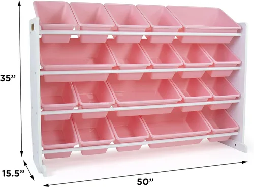 Vista 3 de Humble Crew - Organizador de juguetes para niños, 20 contenedores de almacenamiento, color blanco y rosa Rosa/blanco