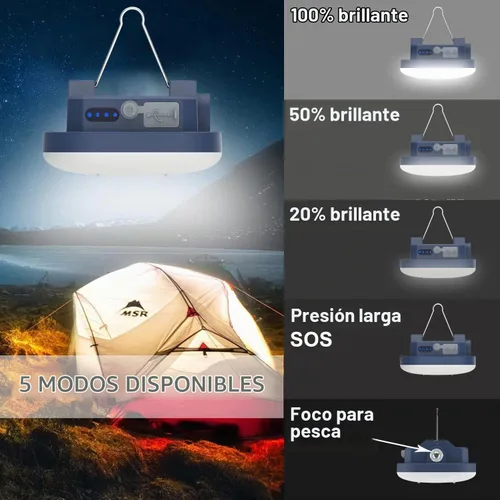 Vista 3 de Luces LED de campamento de 4 pulgadas recargables de 1500 lúmenes, 10000 mAh, hasta 120 horas de funcionamiento, 4 modos de luz, IP54 resistente al