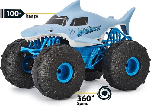 Vista 9 de Monster Jam, Camión monstruo oficial Megalodon Storm todo terreno a control remoto, escala 1:15