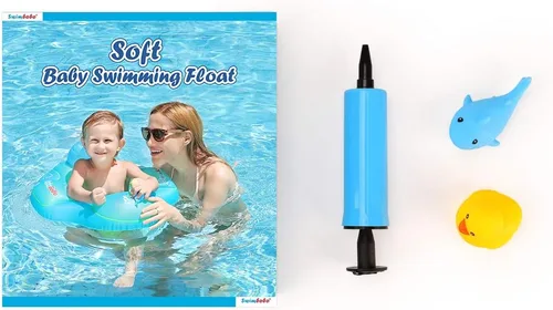 Vista 8 de Flotador inflable de piscina para bebé, asiento de piscina para niños de 2 a 4 años (azul, grande)