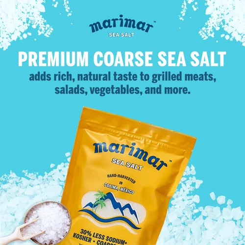 Vista 4 de Marimar Sal marina, naturalmente baja en sodio, grano grueso, Kosher, 20 onzas