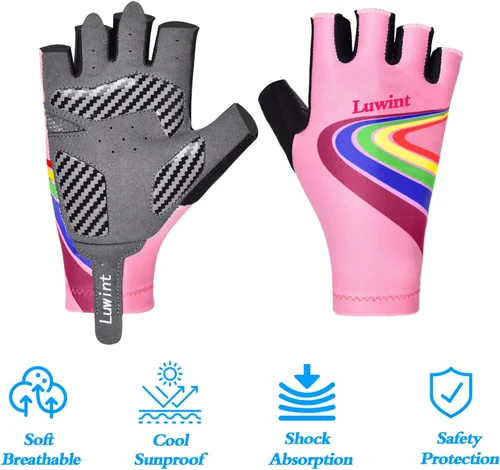 Vista 5 de Luwint Guantes deportivos acolchados de gel para niños de 3 a 8 años, guantes de ciclismo transpirables para ciclismo, ejercicio, correr, entrenar