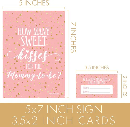 Vista 4 de DISTINCTIVS Juego de baby shower cuántos besos - rosa y dorado (firmar con tarjetas)