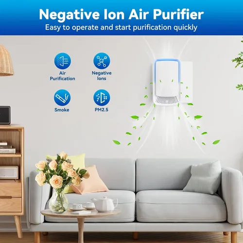 Vista 2 de Purificador de aire enchufable para el hogar, ionizadores de aire de iones negativos, ambientador silencioso para dormitorio, oficina, cocina, mini