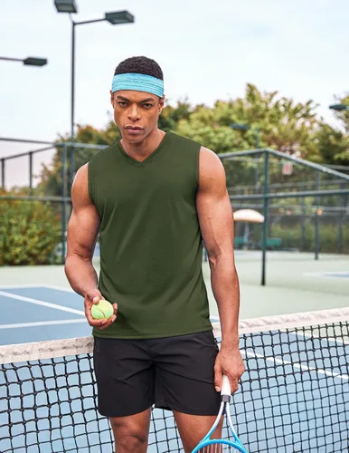 Vista 2 de COOFANDY Camiseta sin mangas para hombre, paquete de 3 camisetas sin mangas para gimnasio, cuello en V, culturismo, musculación