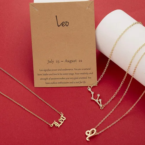 Vista 4 de Juego de 3 collares del zodiaco con colgante de signo de constelación, collar de astrología, regalo de cumpleaños para mujeres y niñas, Metal