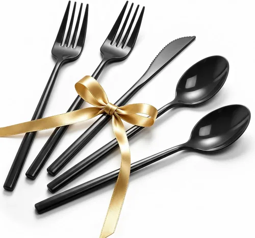 Vista 12 de Cubiertos de plástico beige, juego de cuchara de tenedor y cuchillo