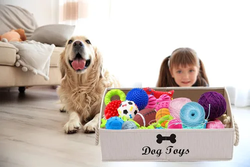 Vista 5 de Geyecete - Cajas grandes plegables de tela para almacenamiento de juguetes de perro, organizadores trapezoidales con asa de cuerda trenzada, cestas