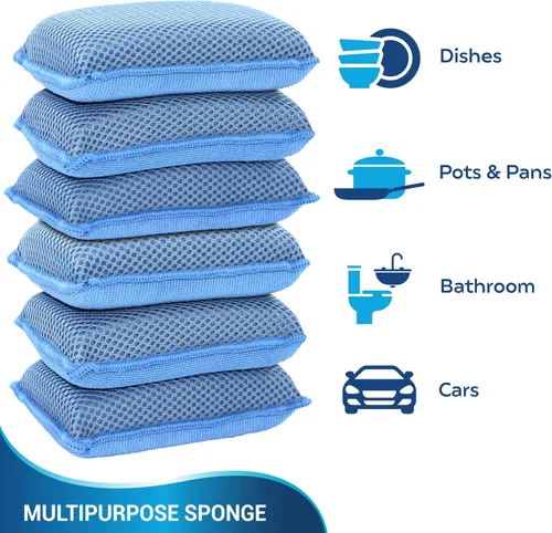 Vista 3 de Scrub-It - Esponja de cocina de microfibra Miracle (6 unidades) – Esponjas de limpieza para lavavajillas resistentes a arañazos – Lavable a máquina